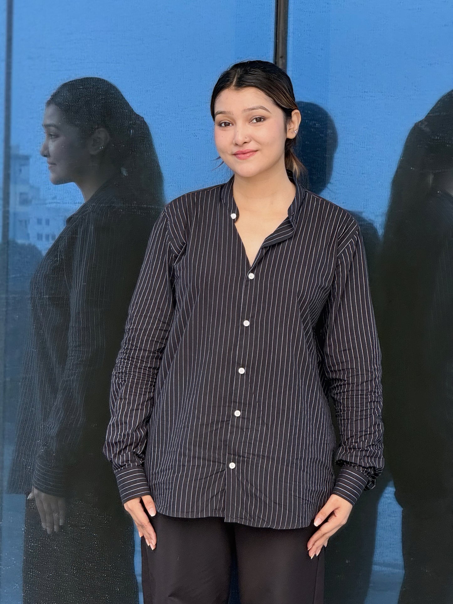 Old Money full sleeve shirt - Black Pinstripe