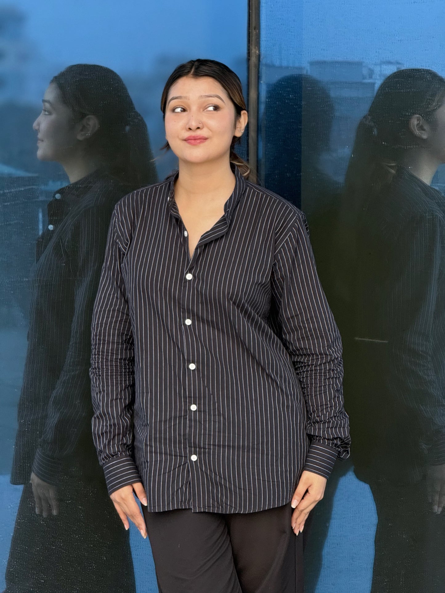 Old Money full sleeve shirt - Black Pinstripe