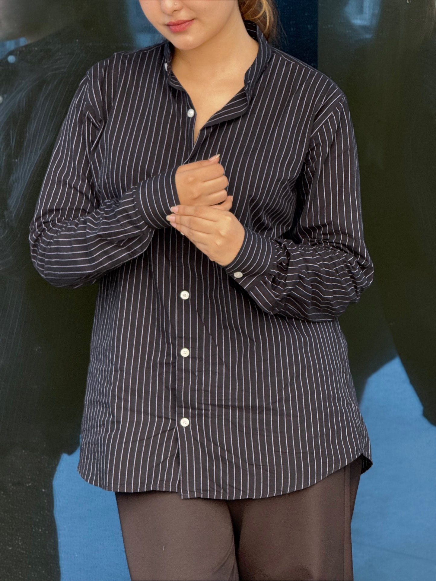Old Money full sleeve shirt - Black Pinstripe